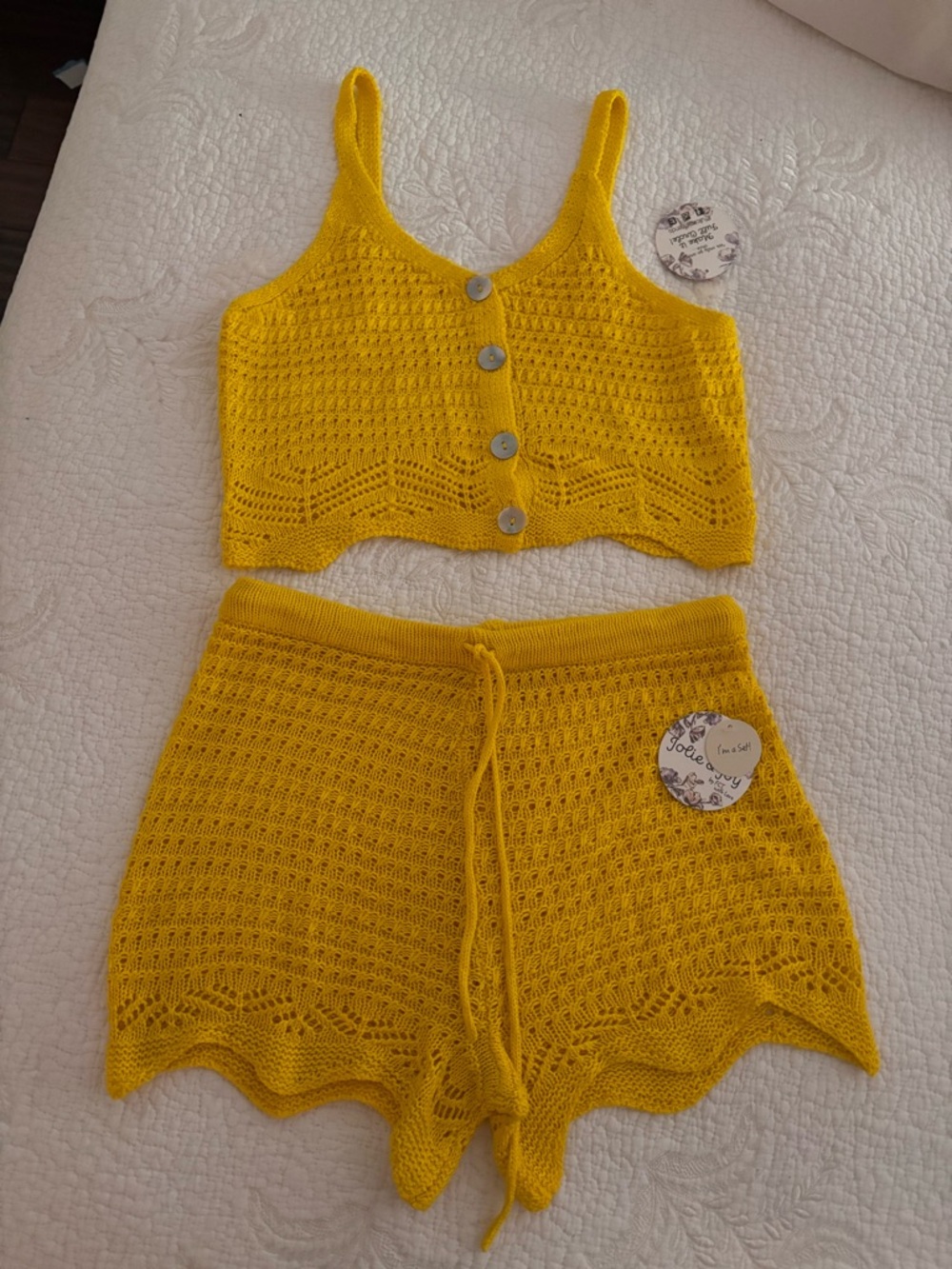 Crochet Yellow Crop Top & Shorts Set